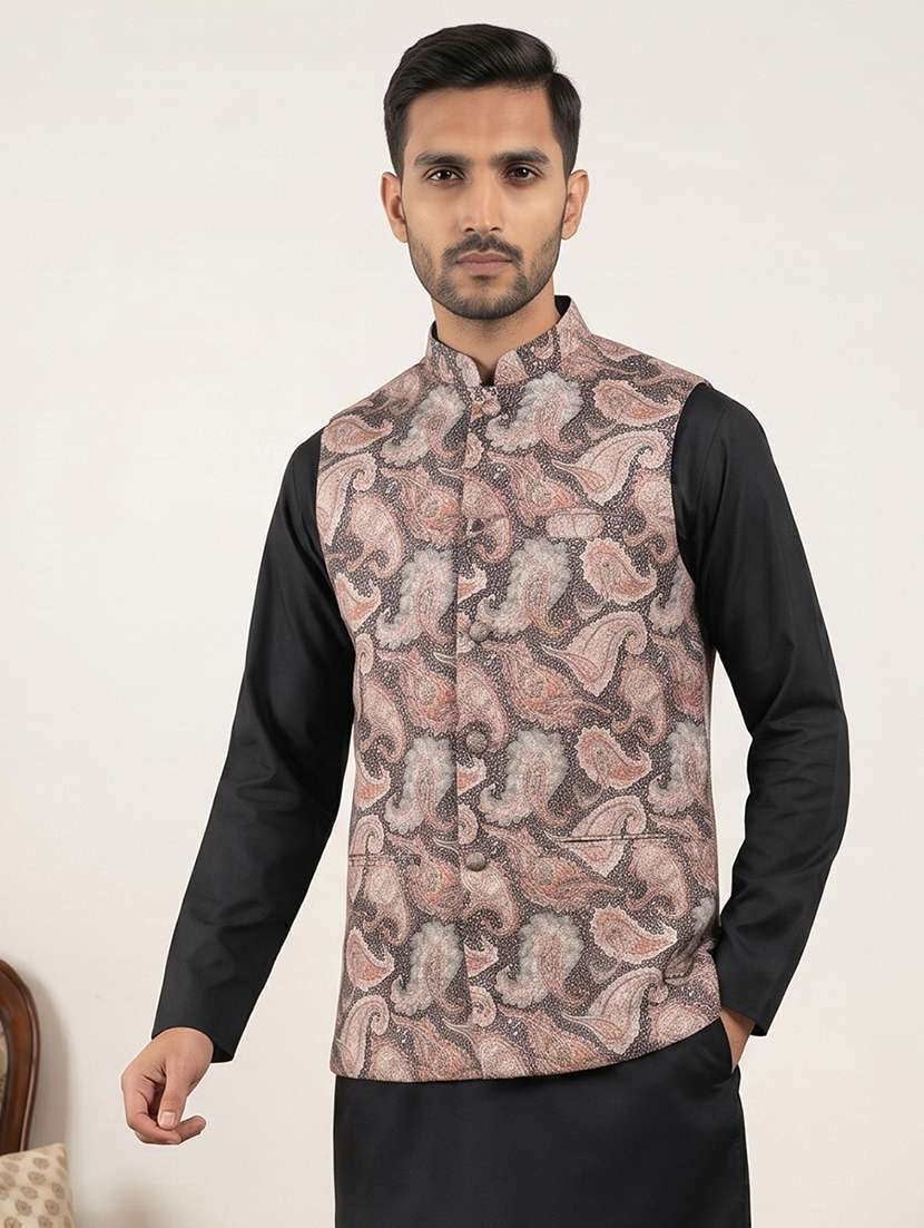 men paisley mandarin neck nehru jacket - 22616580 -  Standard Image - 3