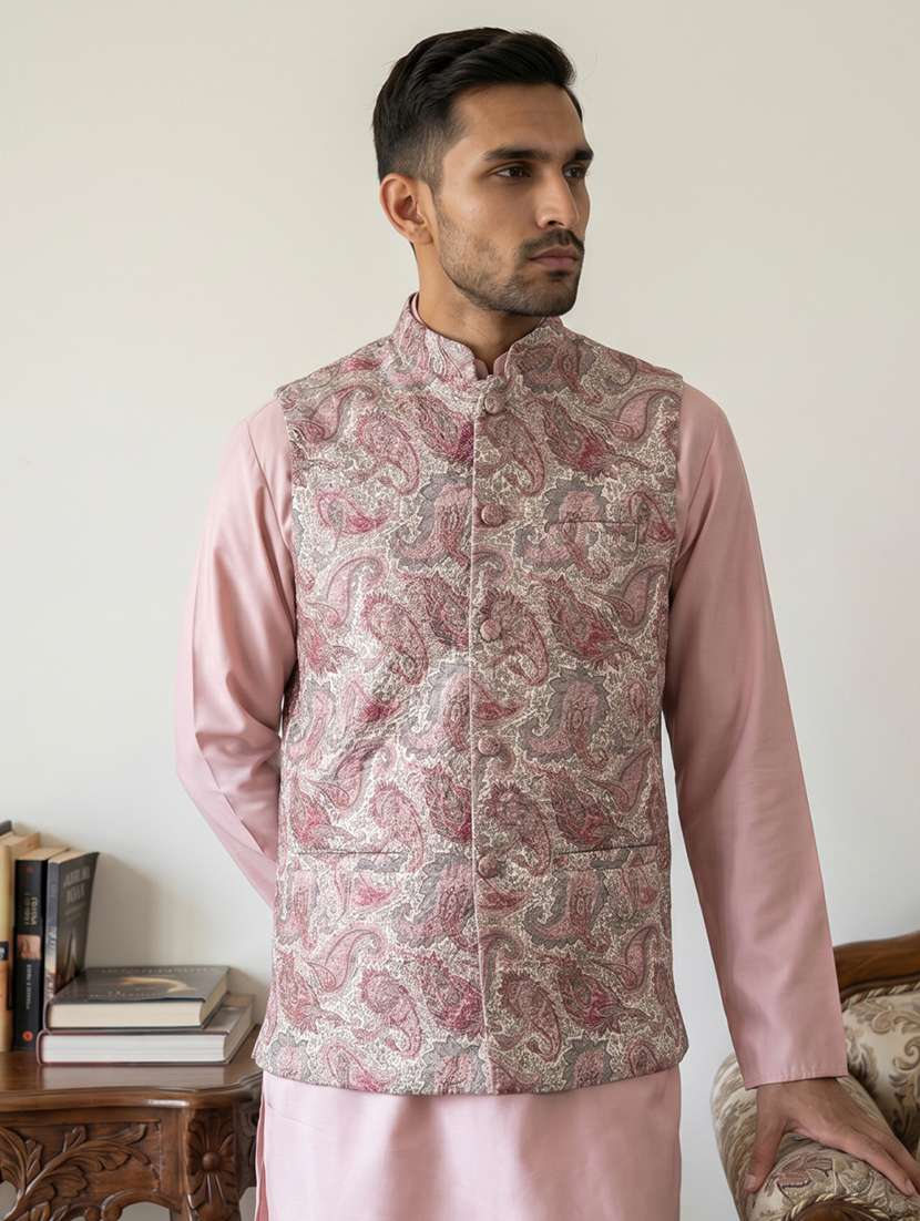 men paisley mandarin neck nehru jacket