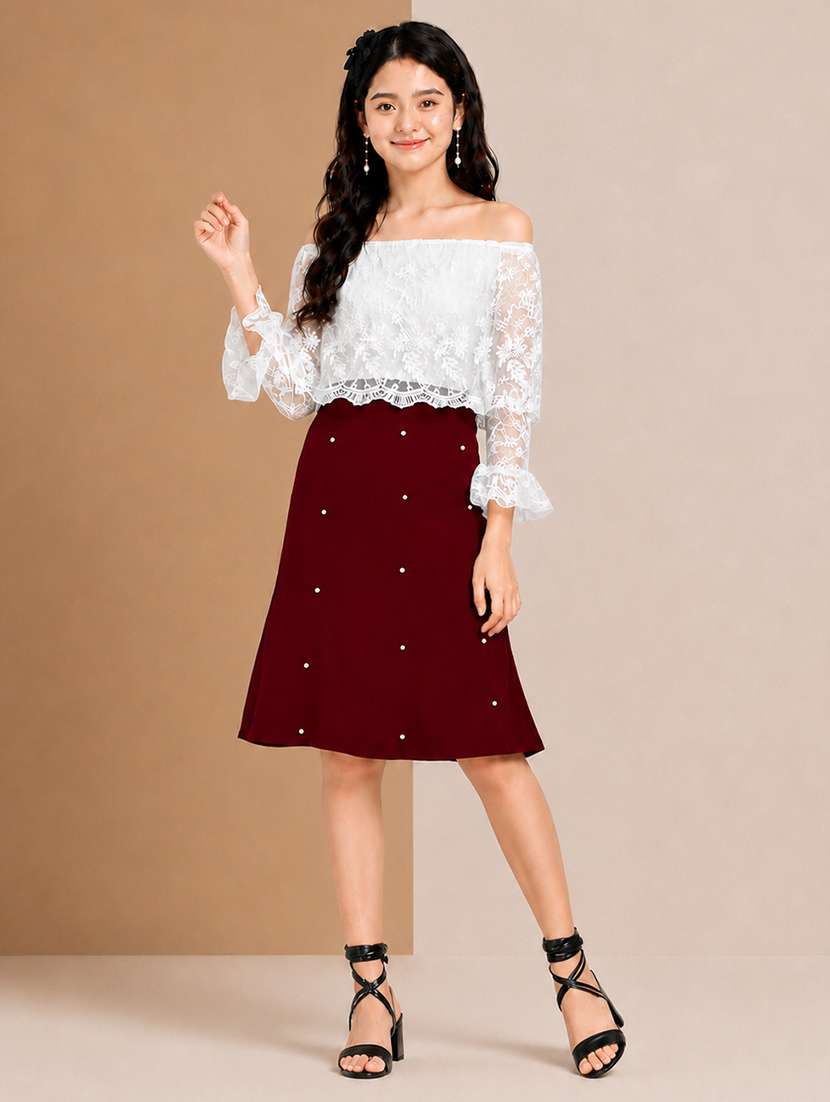 girls self design off shoulder a-line dress