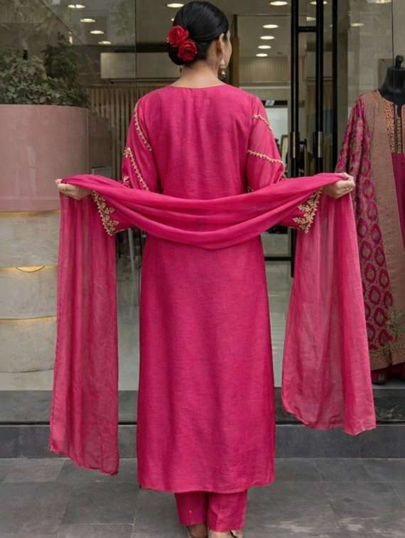 women embroidered long sleeves kurta pant set with dupatta - 22616658 -  Standard Image - 3