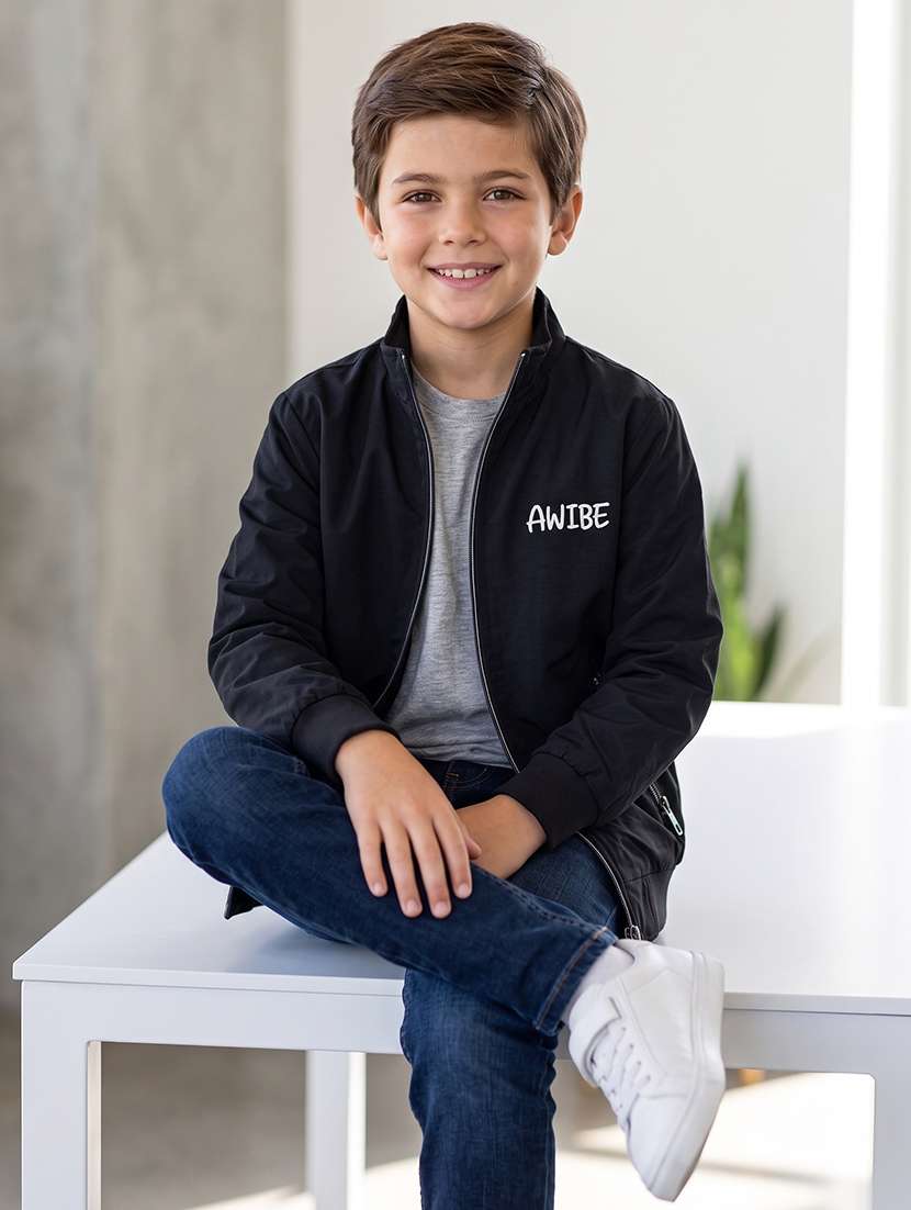 boys typographic long sleeves bomber jacket