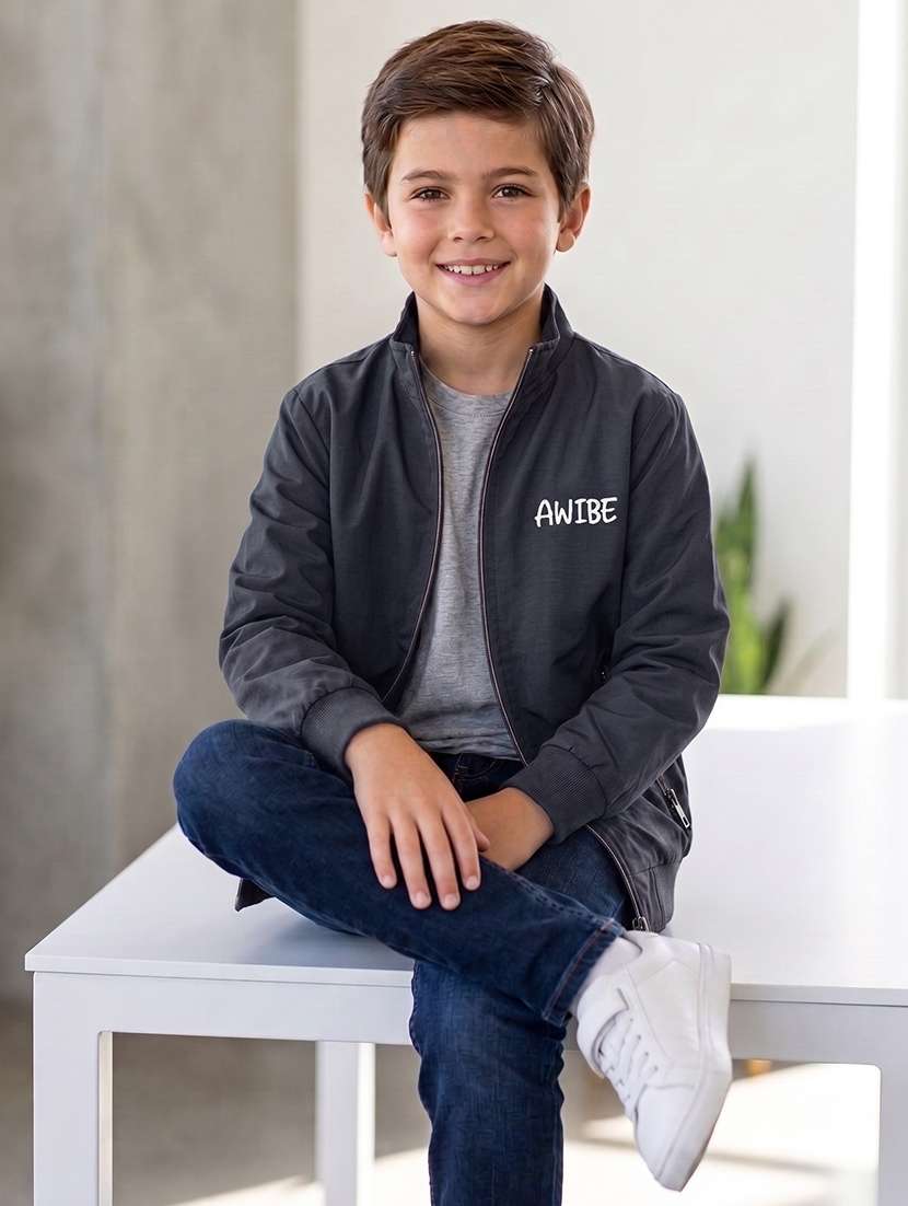 boys typographic long sleeves bomber jacket