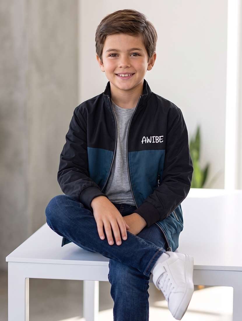 boys colourblocked long sleeves bomber jacket