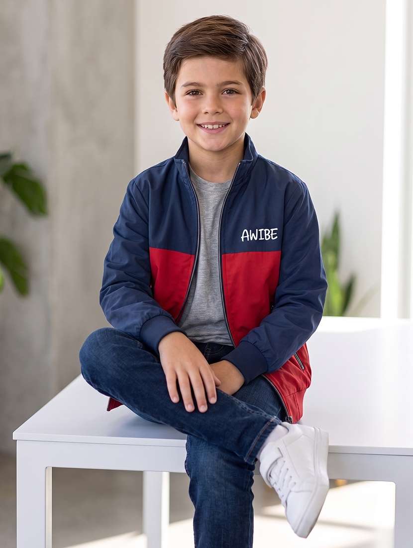 boys colourblocked long sleeves bomber jacket
