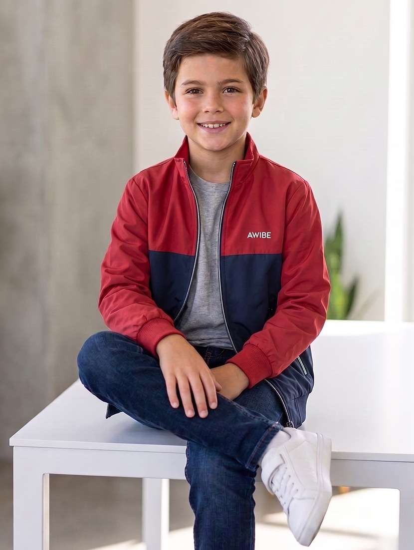 boys colourblocked long sleeves bomber jacket