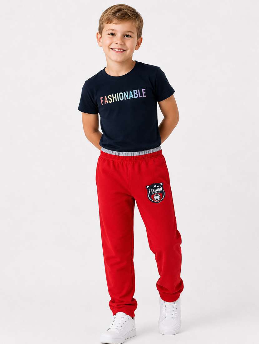 boys printed mid rise regular fit track pant