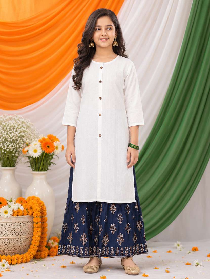 white cotton blend straight kurta