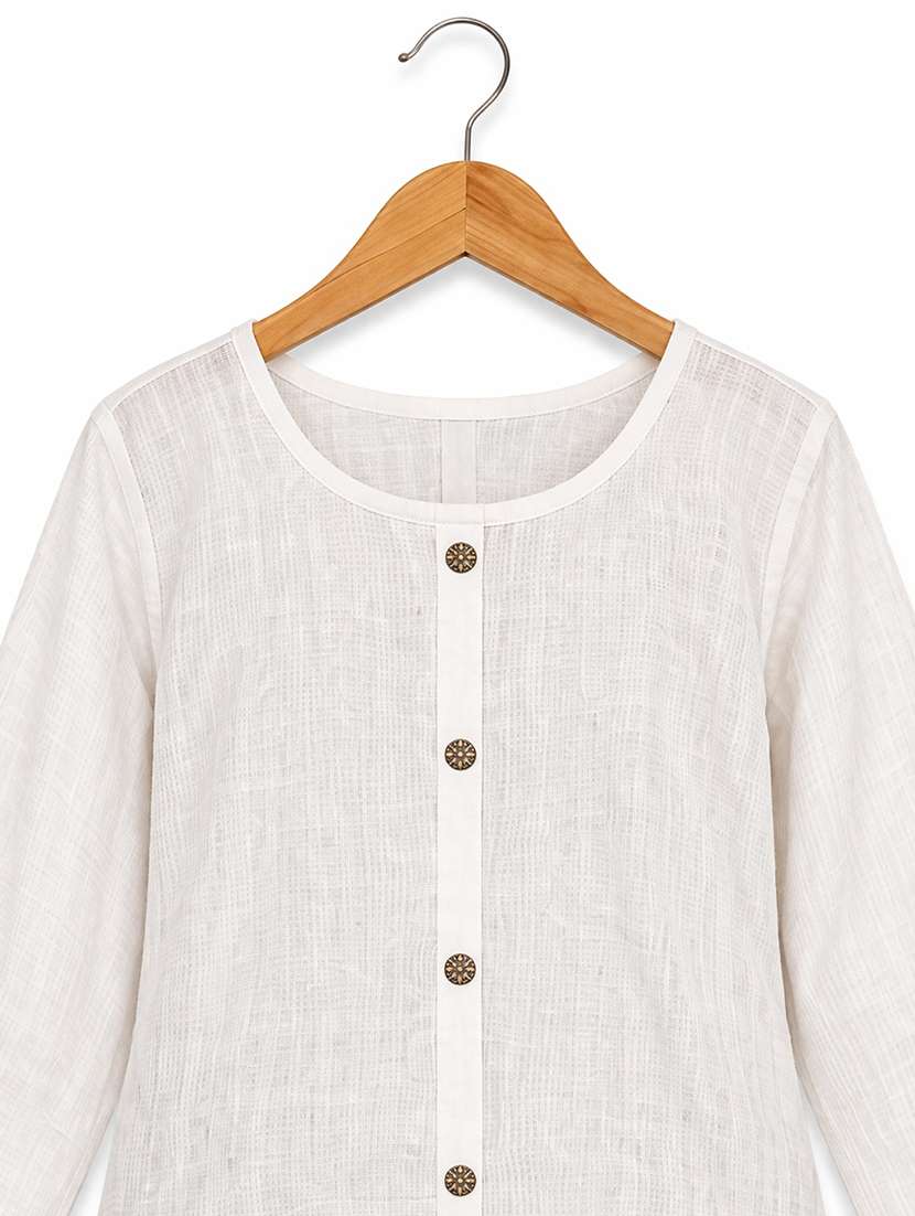 White Cotton Blend Straight Kurta - 22616799 -  Standard Image - 3