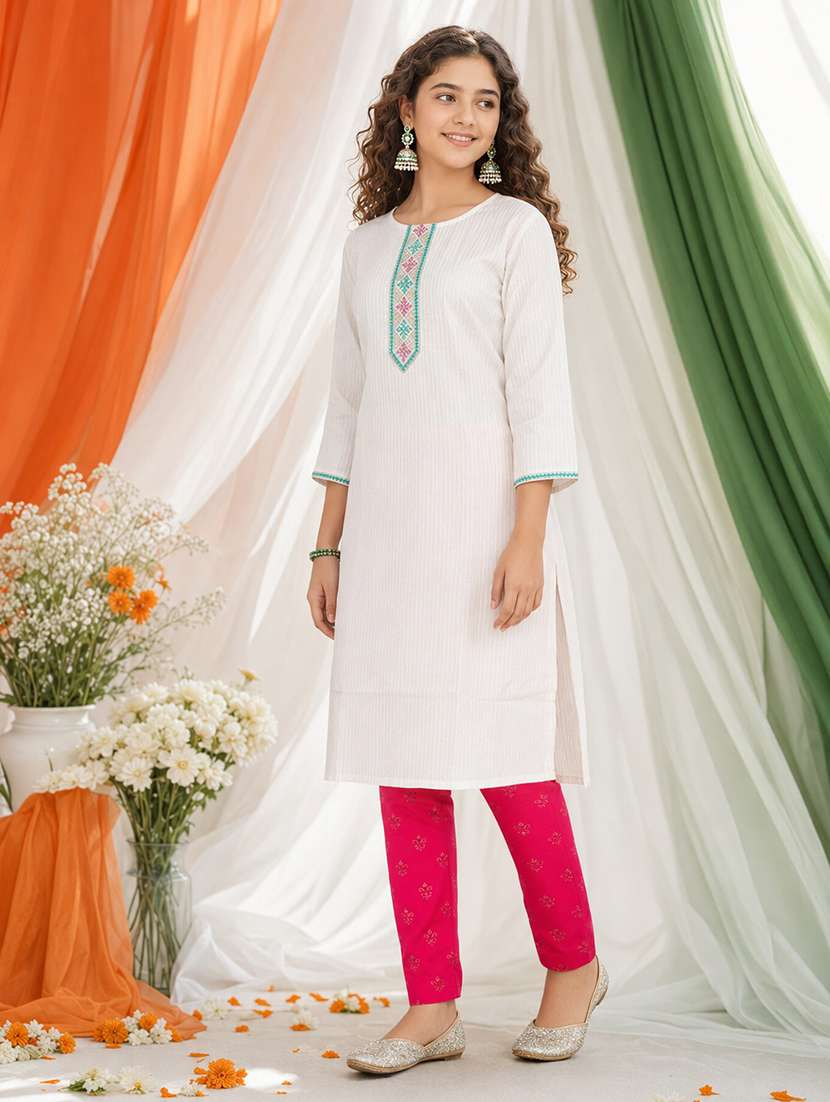 white cotton blend straight kurta