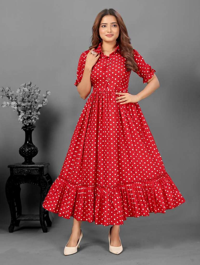 women polka dot puff sleeve tiered dress