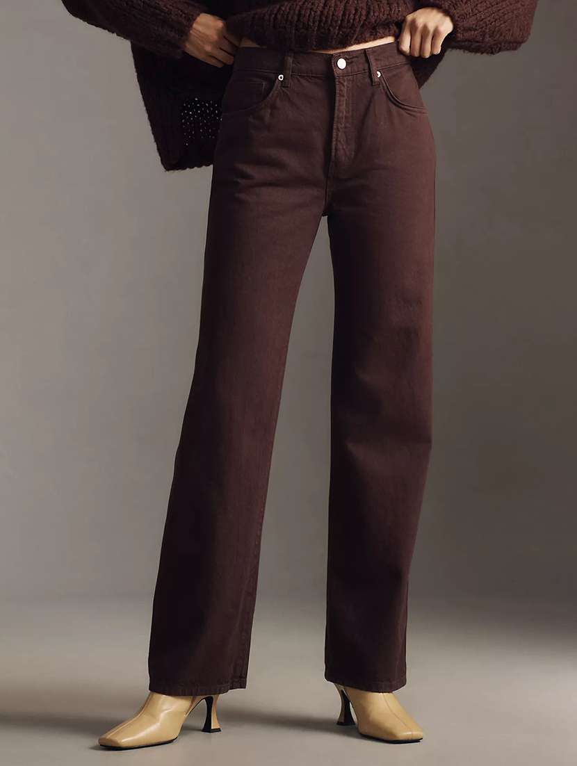 women solid high rise straight jeans