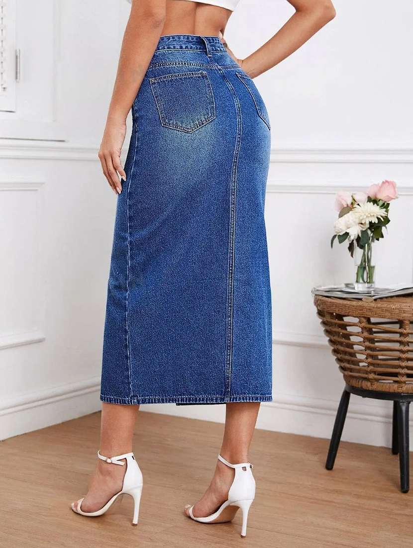 women washed high rise straight skirt - 22616962 -  Standard Image - 3