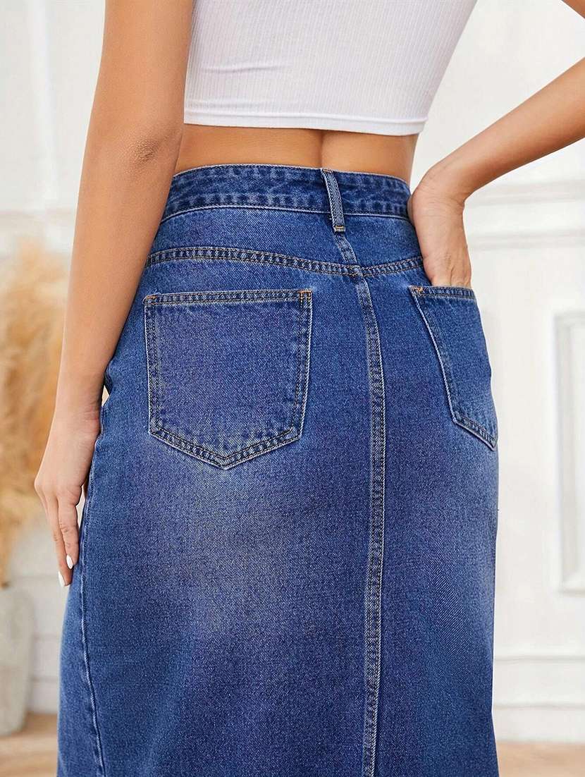 women solid high rise straight skirt - 22616963 -  Standard Image - 3