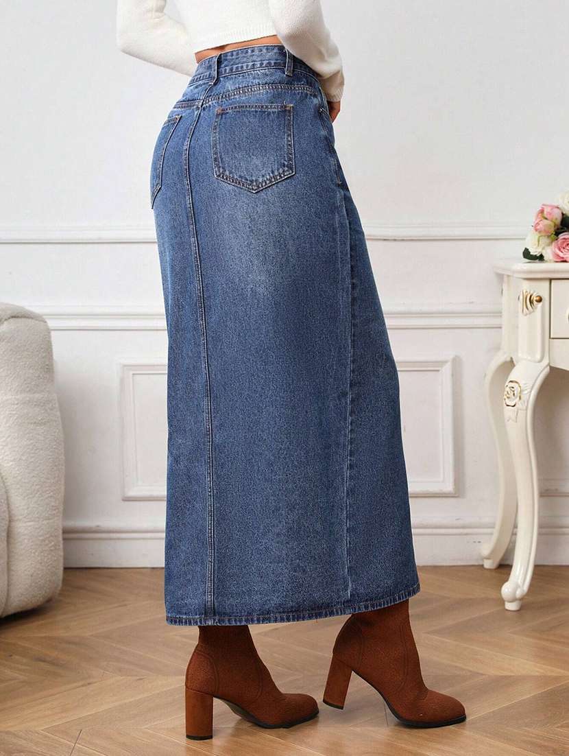 women solid high rise straight skirt - 22616964 -  Standard Image - 3