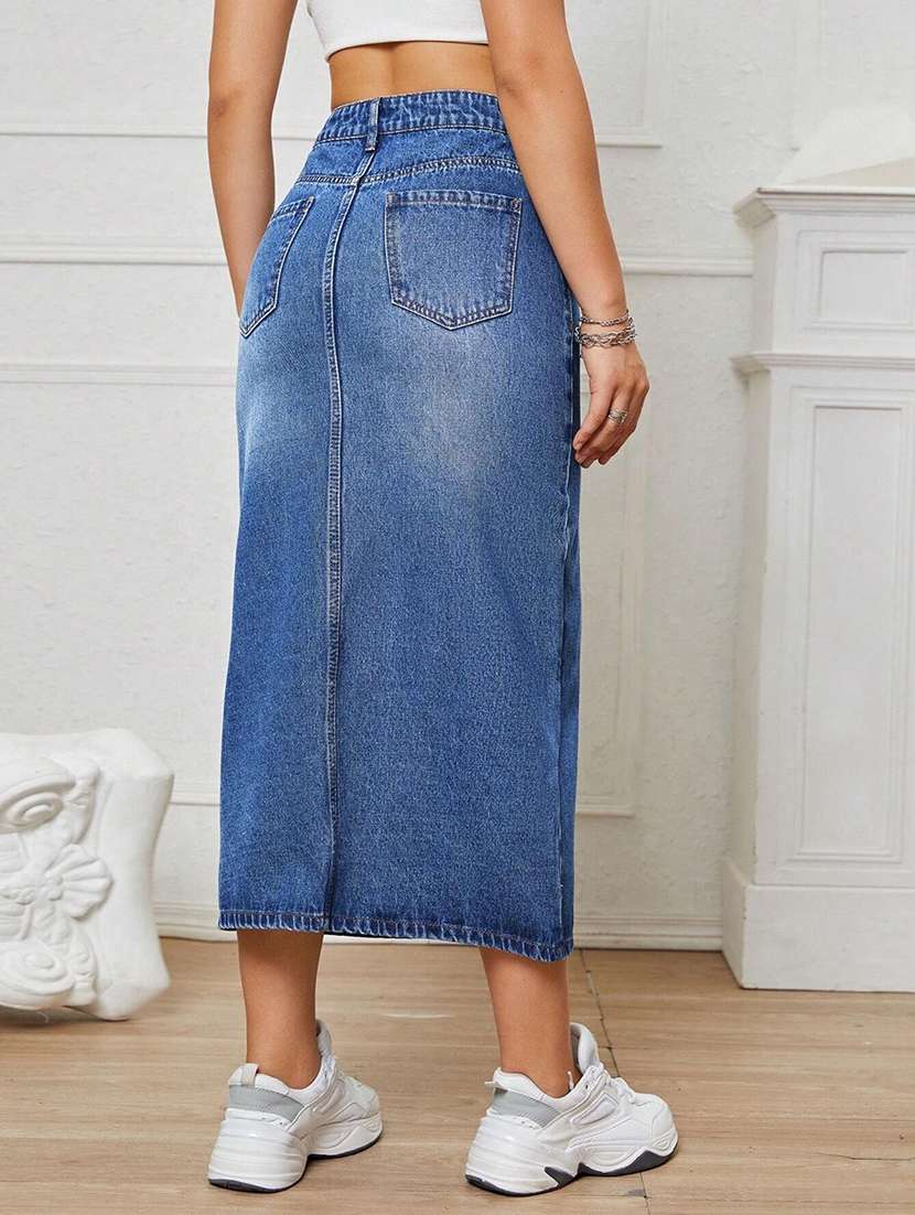 women solid high rise straight skirt - 22616965 -  Standard Image - 3