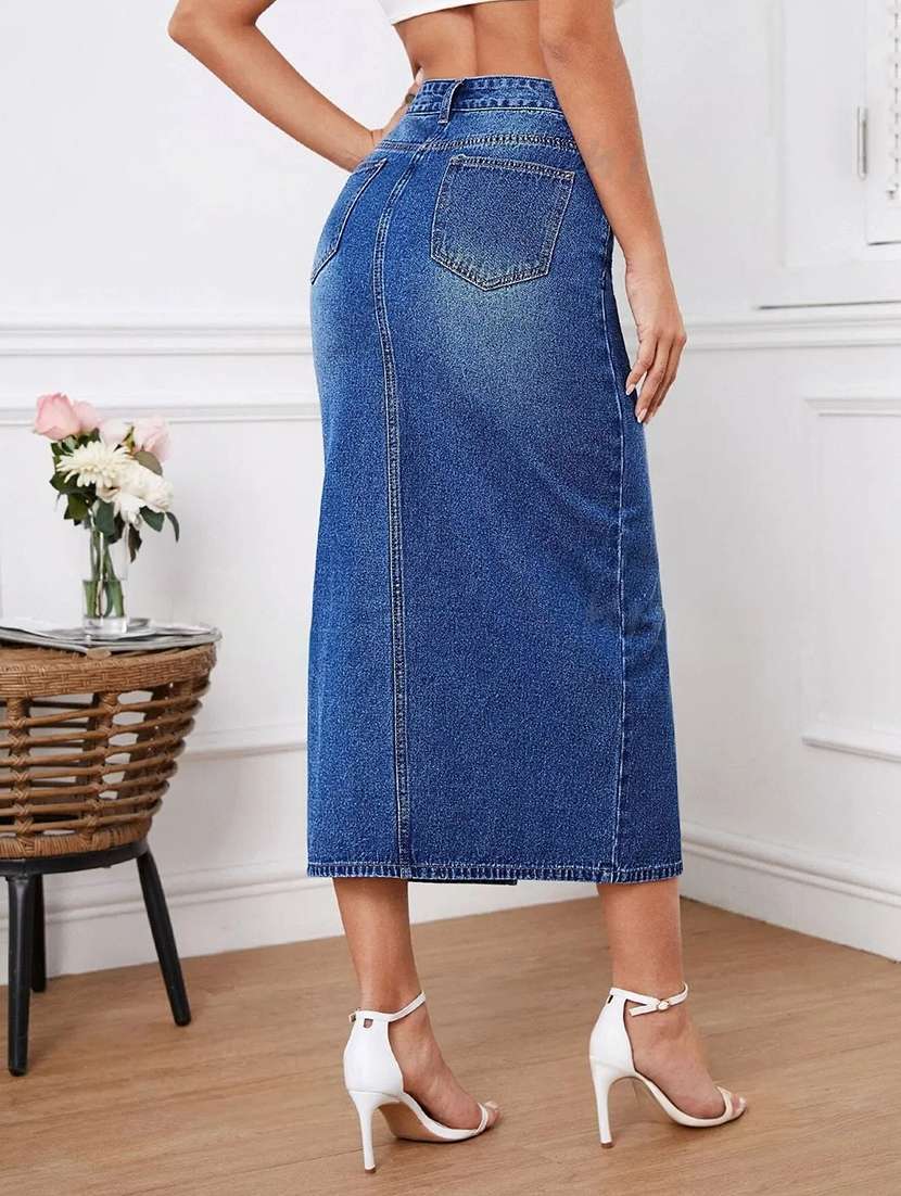 women solid high rise straight skirt - 22616968 -  Standard Image - 3