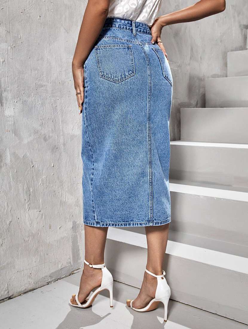 Women Solid High Rise Straight Skirt - 22616990 -  Standard Image - 3