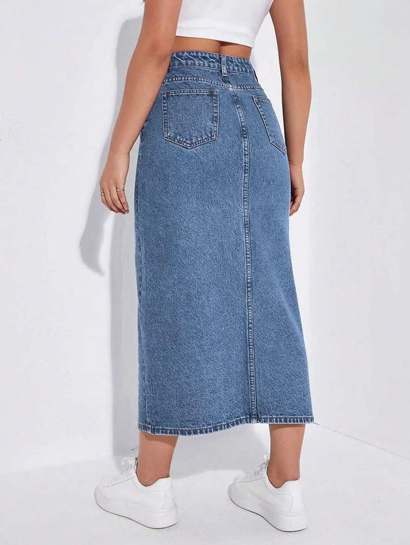 Women Solid High Rise Straight Skirt - 22616993 -  Standard Image - 3