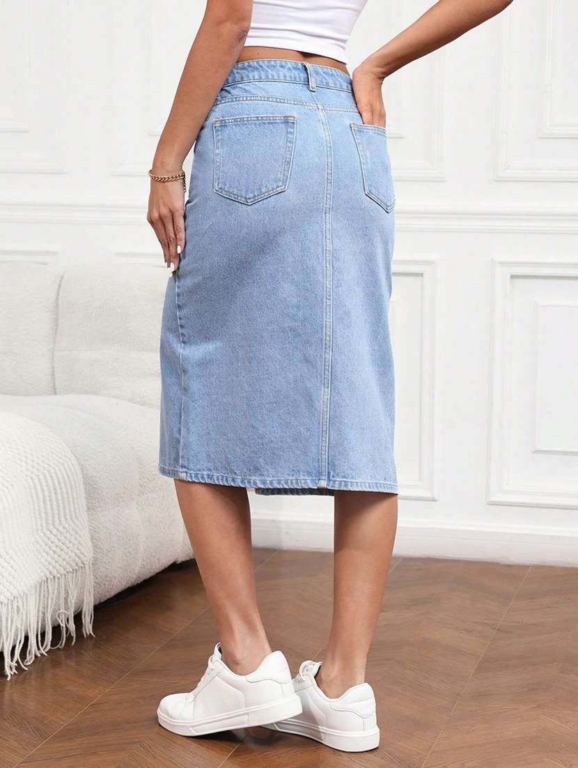 Women Solid High Rise Straight Skirt - 22617002 -  Standard Image - 3