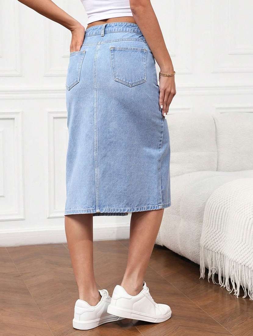 Women Solid High Rise Straight Skirt - 22617005 -  Standard Image - 3