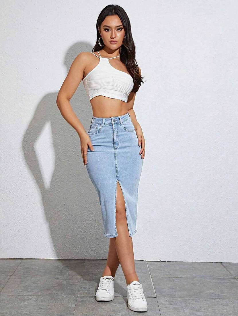 Women Solid High Rise Pencil Skirt - 22617007 -  Standard Image - 3
