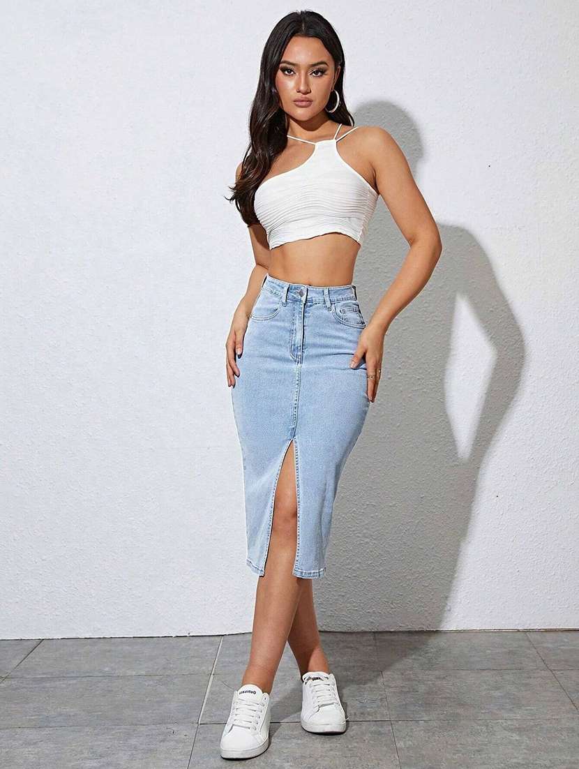 Women Solid High Rise Pencil Skirt - 22617008 -  Standard Image - 5
