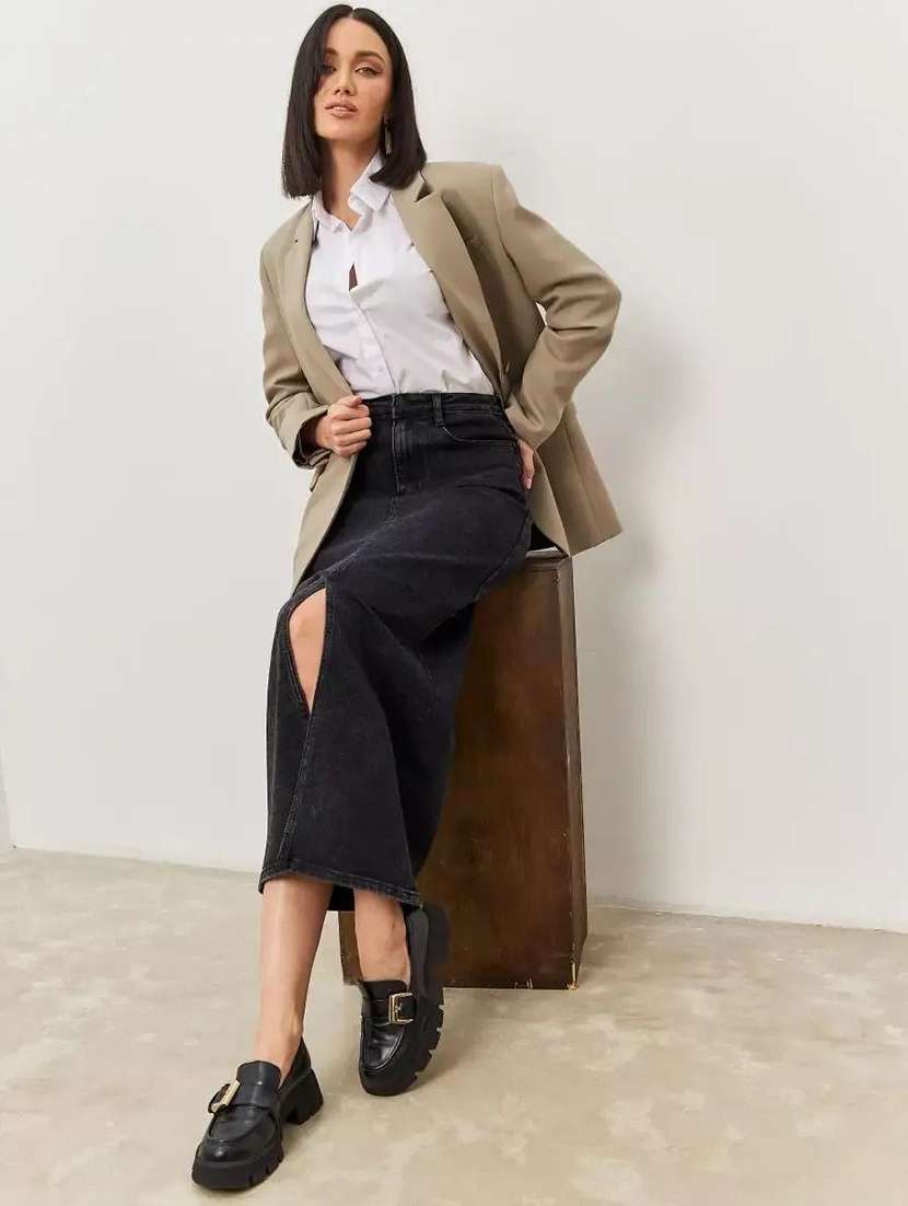 Women Solid High Rise Straight Skirt - 22617022 -  Standard Image - 3