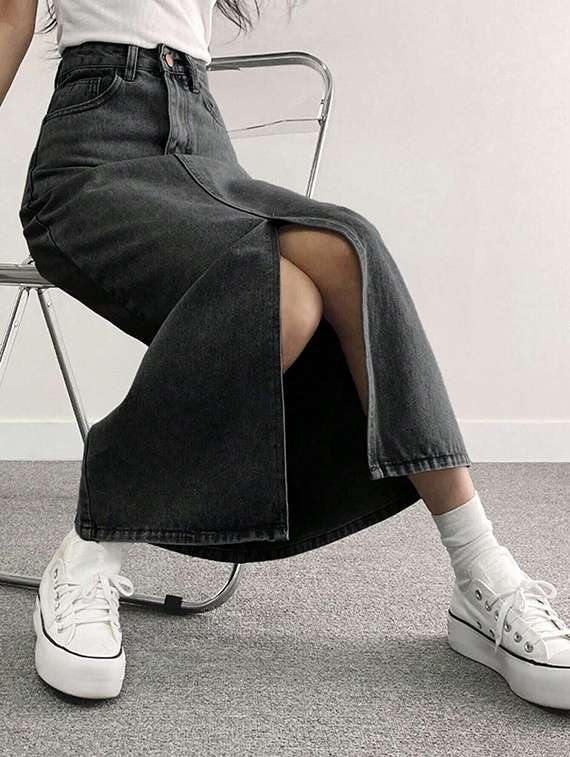 Women Solid High Rise Denim Skirt - 22617028 -  Standard Image - 3