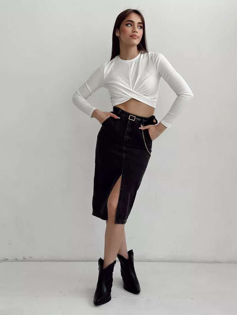 Women Solid High Rise Pencil Skirt - 22617030 -  Standard Image - 3