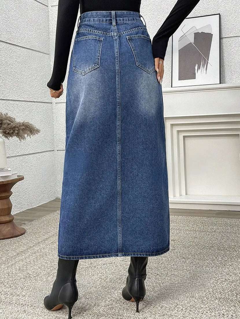 Women Solid High Rise Straight Skirt - 22617034 -  Standard Image - 3