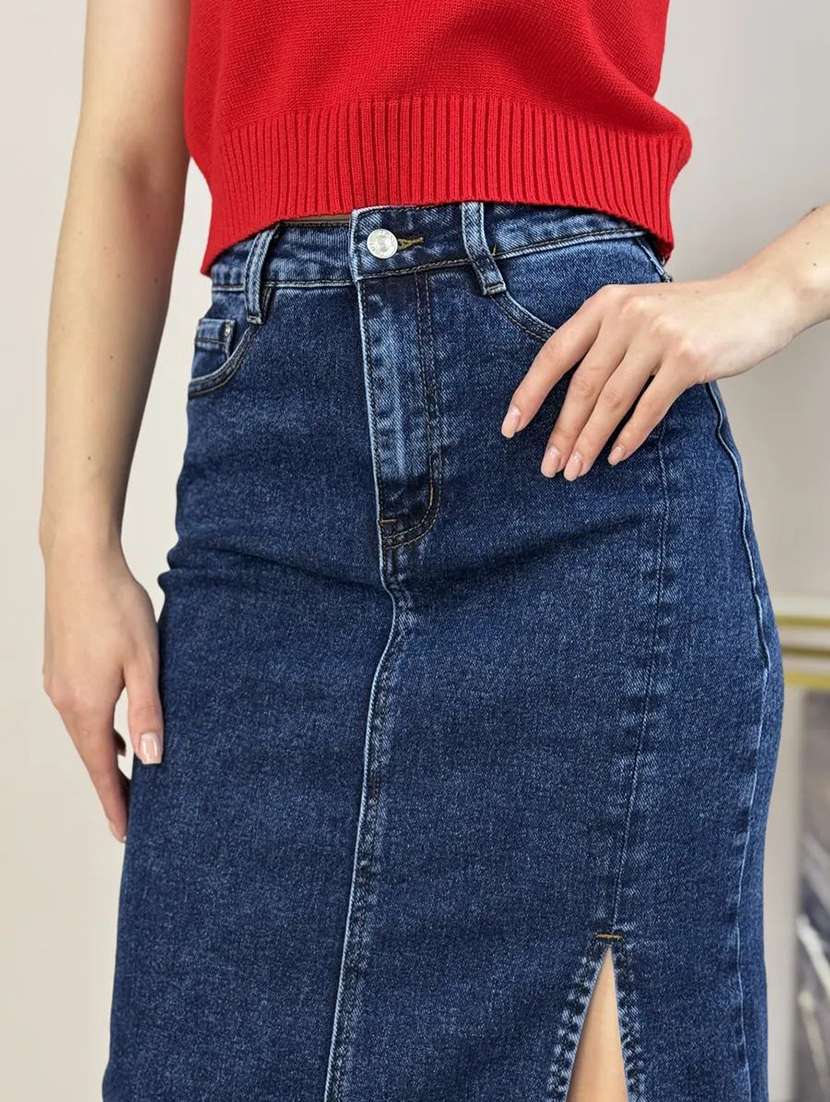 Women Solid High Rise Denim Skirt - 22617035 -  Standard Image - 3