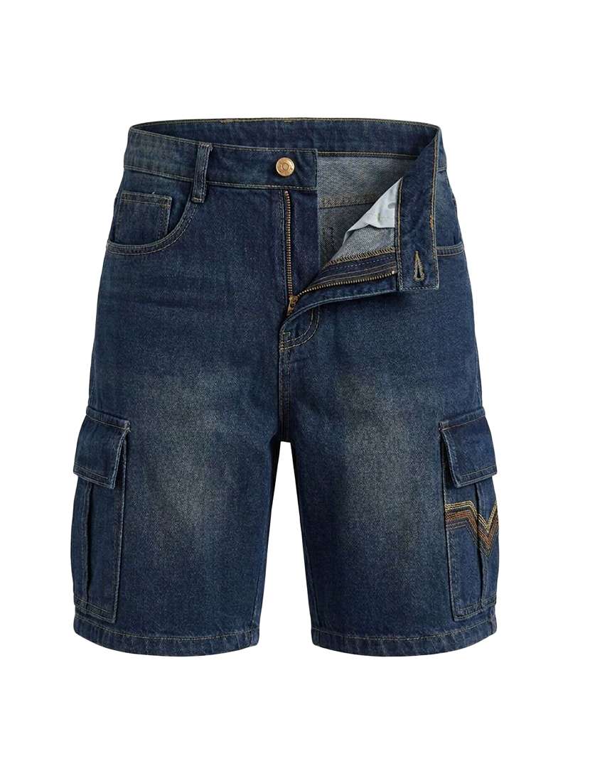 Men Washed Mid Rise Regular Fit Cargo Shorts - 22617039 -  Standard Image - 3