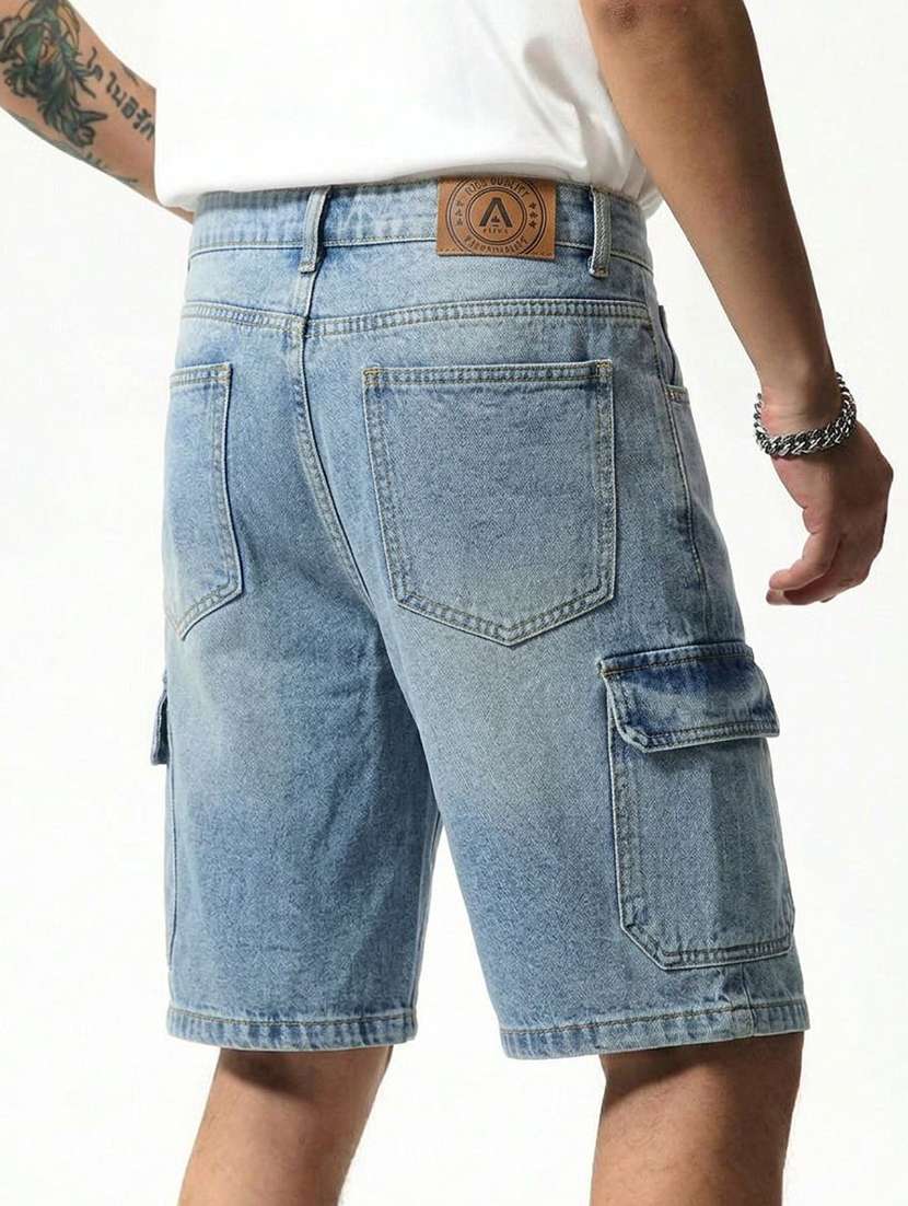 men washed mid rise regular fit cargo shorts - 22617050 -  Standard Image - 3