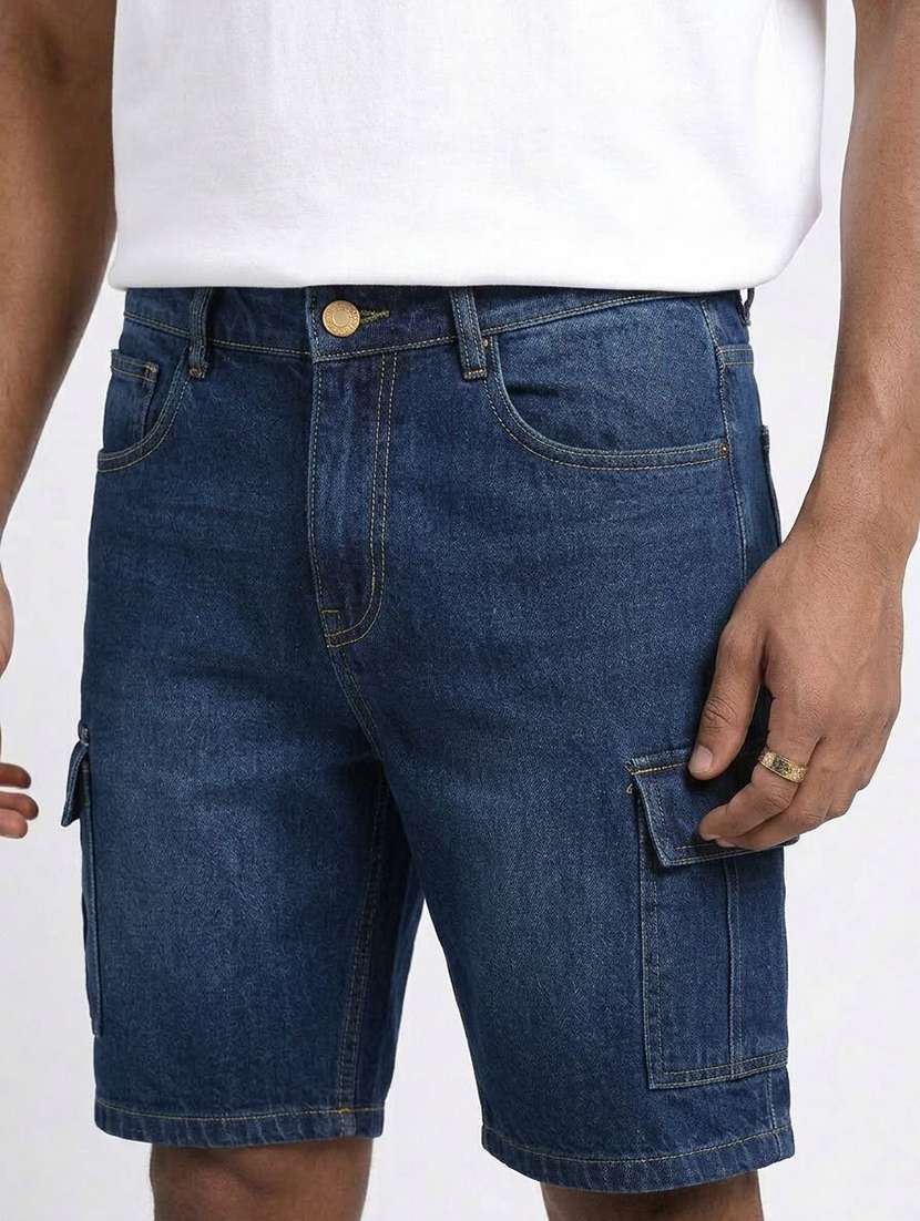 Men Washed Mid Rise Regular Fit Cargo Shorts - 22617051 -  Standard Image - 3