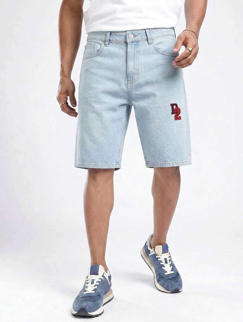men washed mid rise regular fit shorts