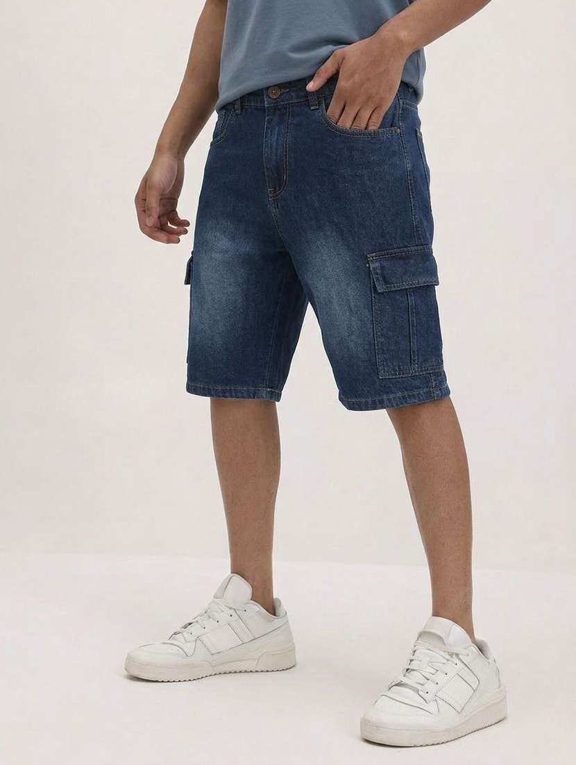 Men Washed Mid Rise Cargo Shorts - 22617060 -  Standard Image - 3
