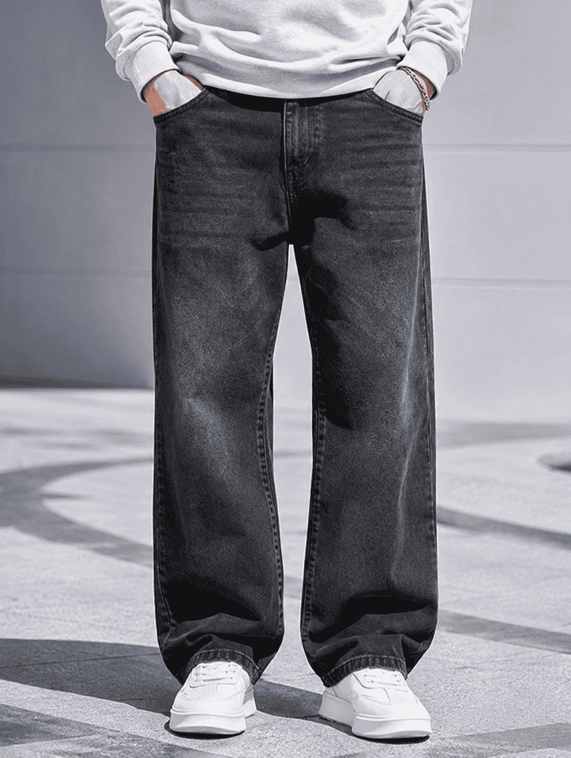 men washed mid rise relaxed fit jeans