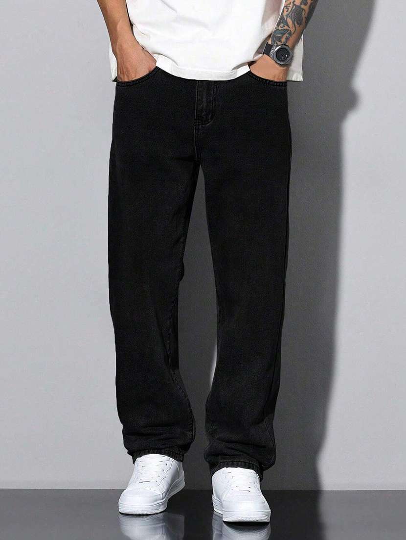 men solid mid rise straight jeans