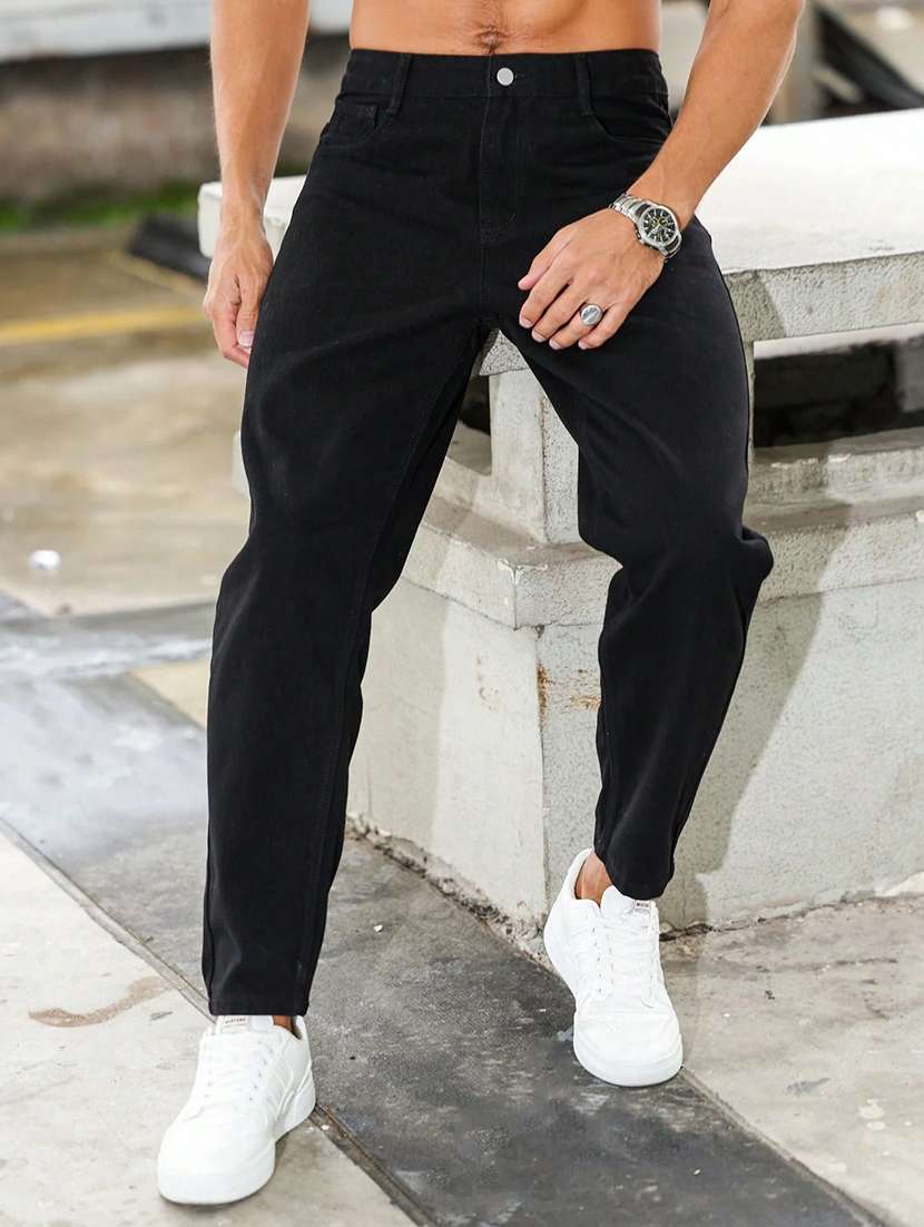 men solid mid rise straight jeans