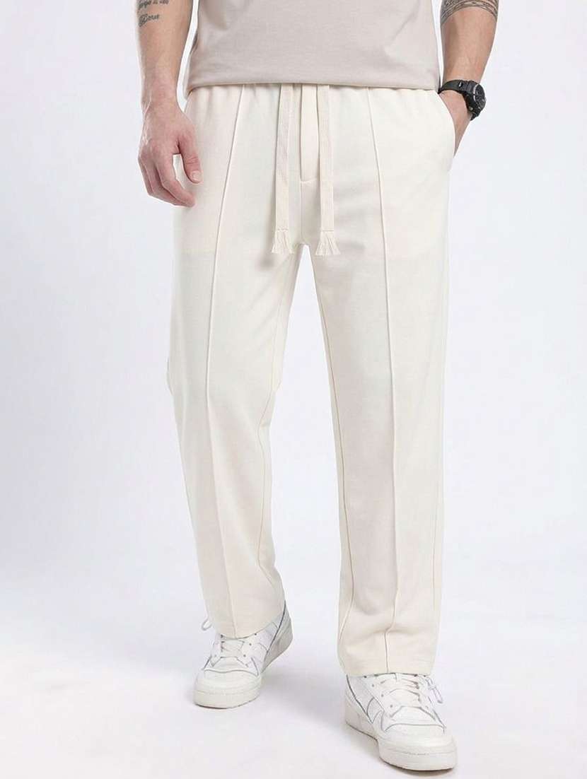men solid mid rise regular fir track pant
