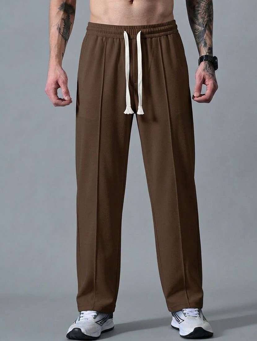 men solid id rise regular fit track pant