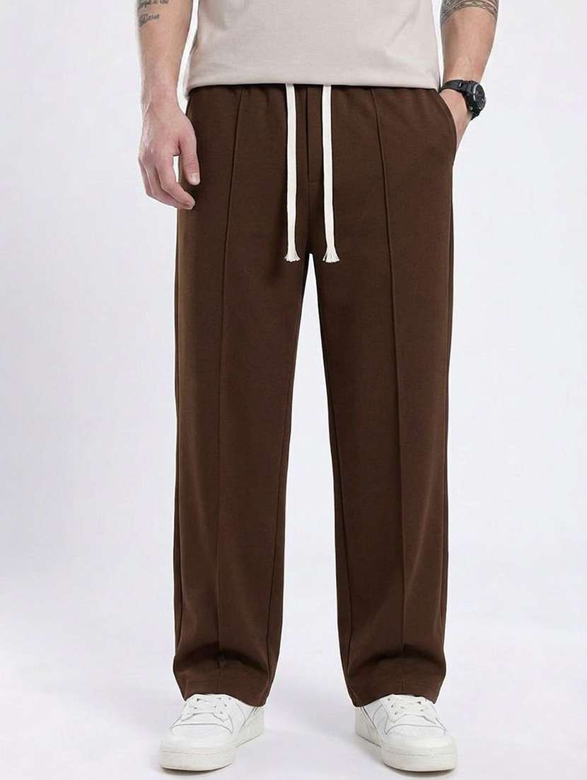 men solid mid rise regular fir track pant