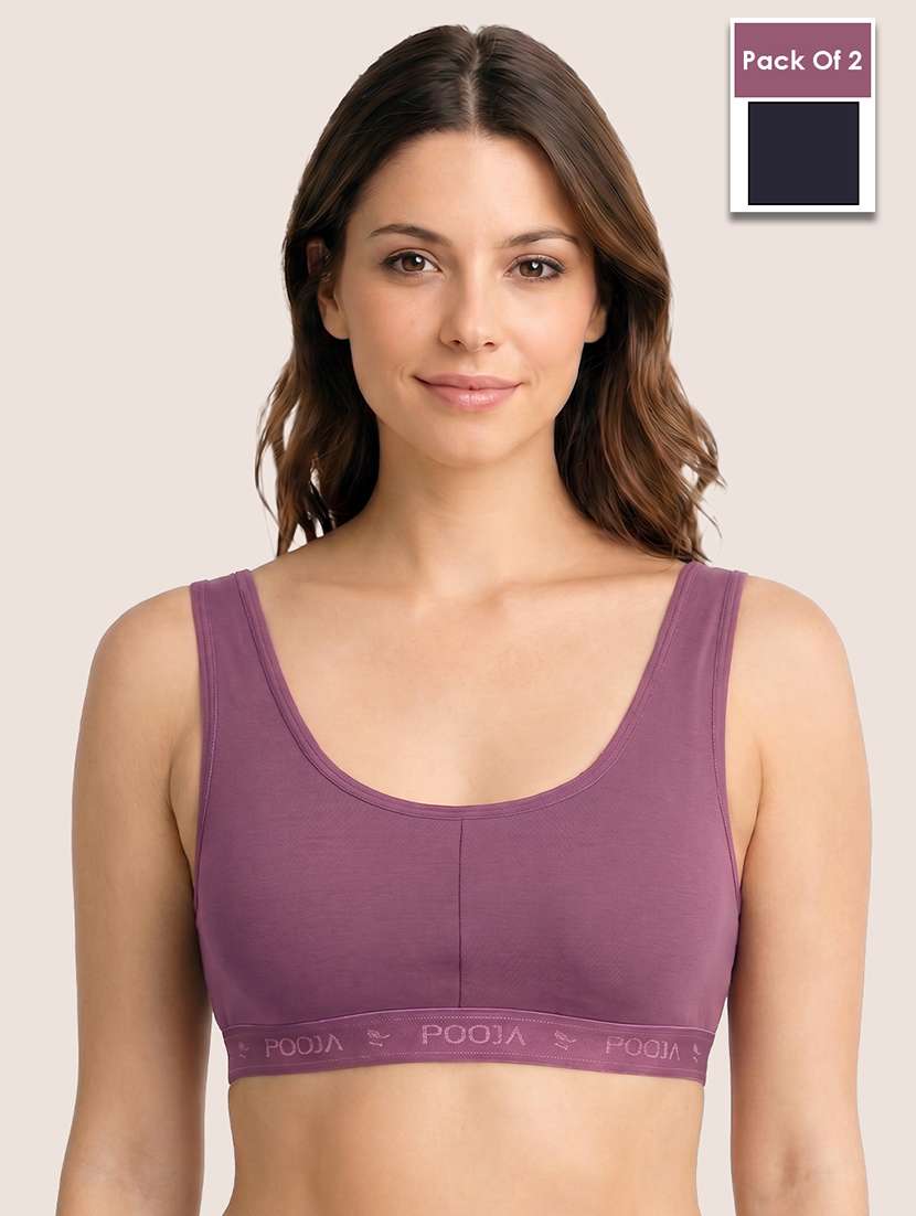 women pack of 2 solid full coverage sports bra