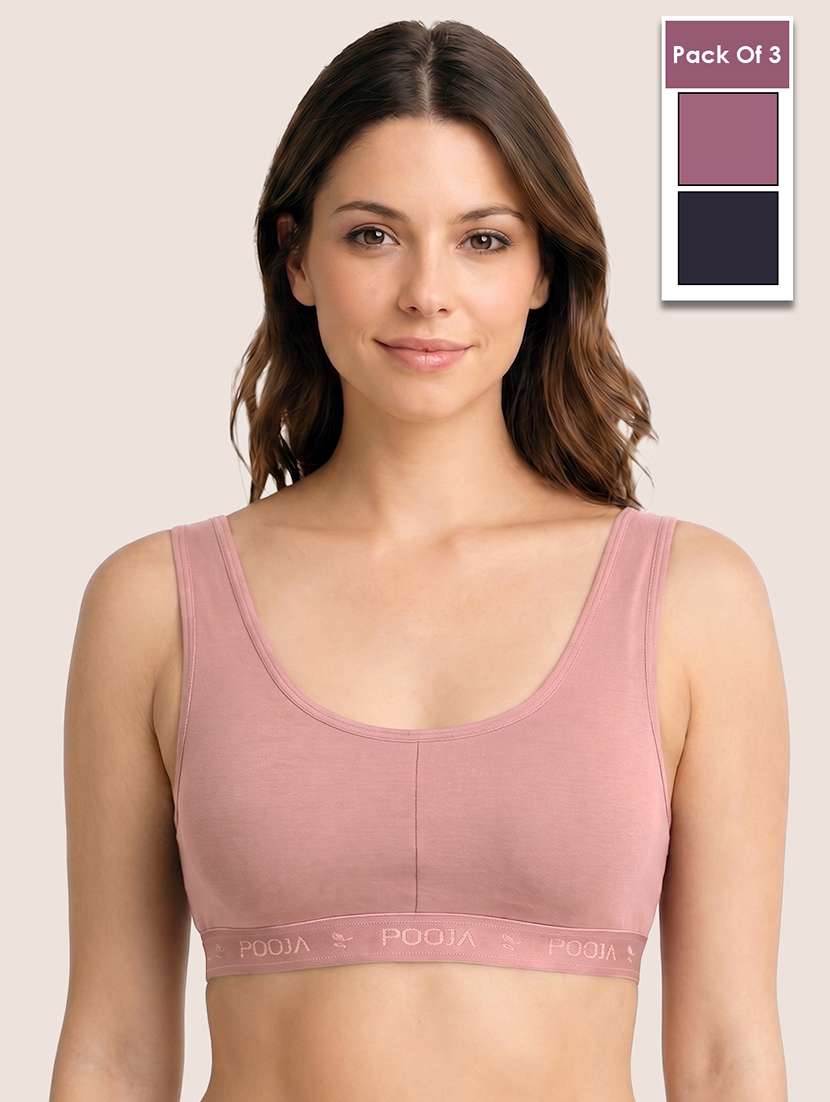 women pack of 3 solid full coverage sports bra