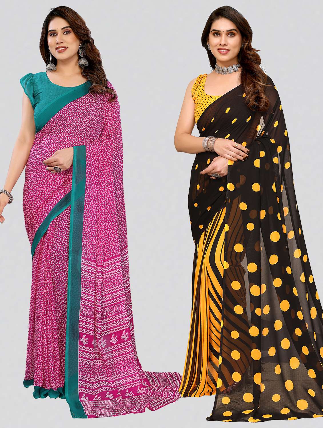women pack of 2 printed combo saree with blouse