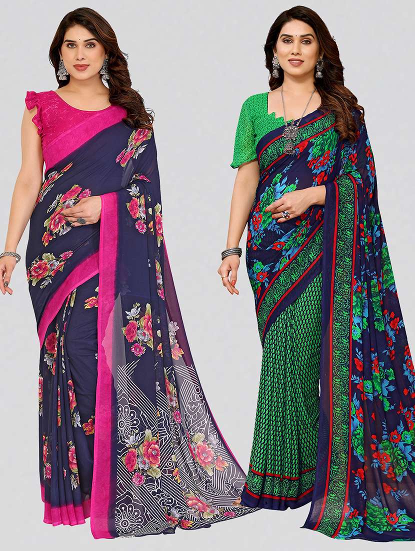 women pack of 2 printed combo saree with blouse