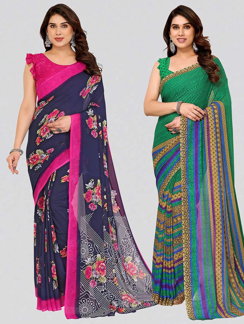 women pack of 2 printed combo saree with blouse