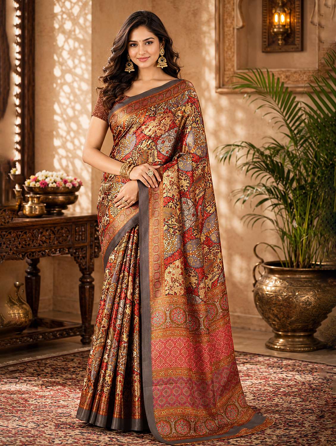 women printed casual wear saree with blouse