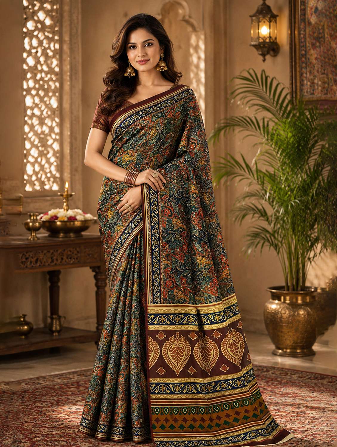 women printed casual wear saree with blouse