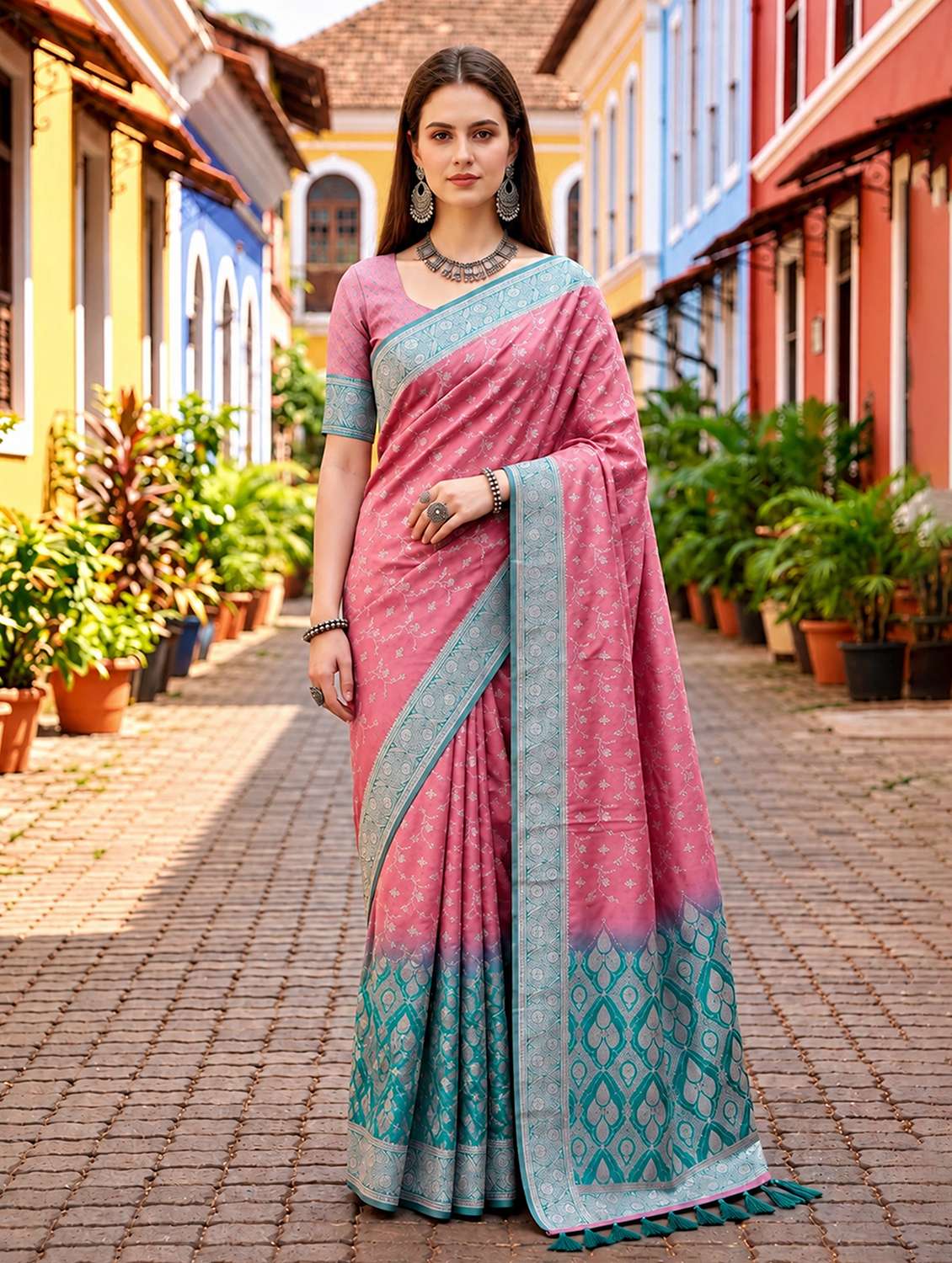 women self design banarasi saree with blouse